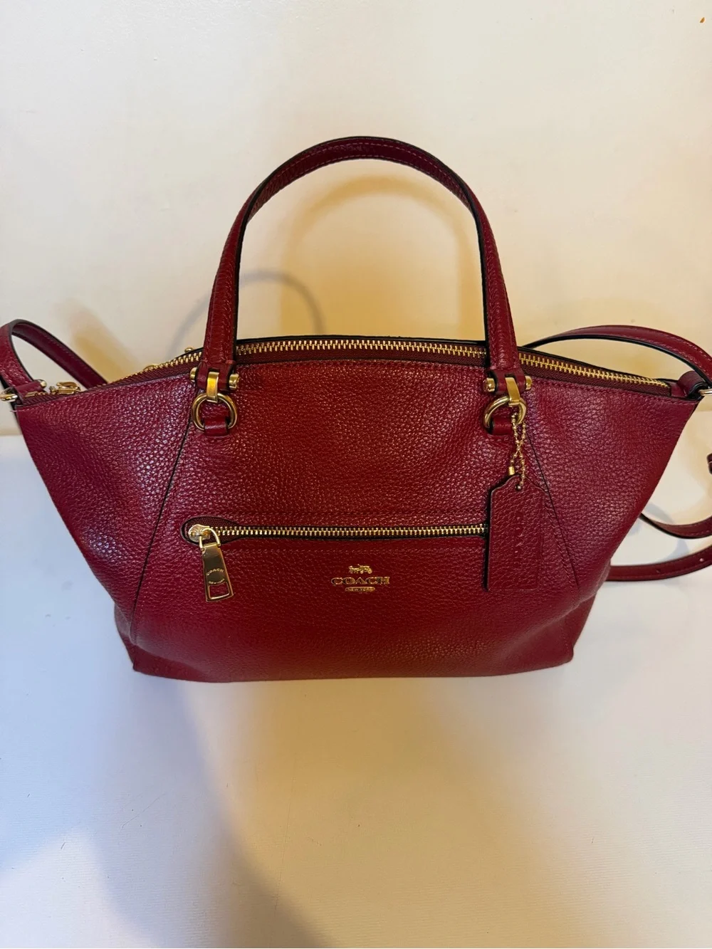 Coach Pebbled Leather Satchel in Burgundy